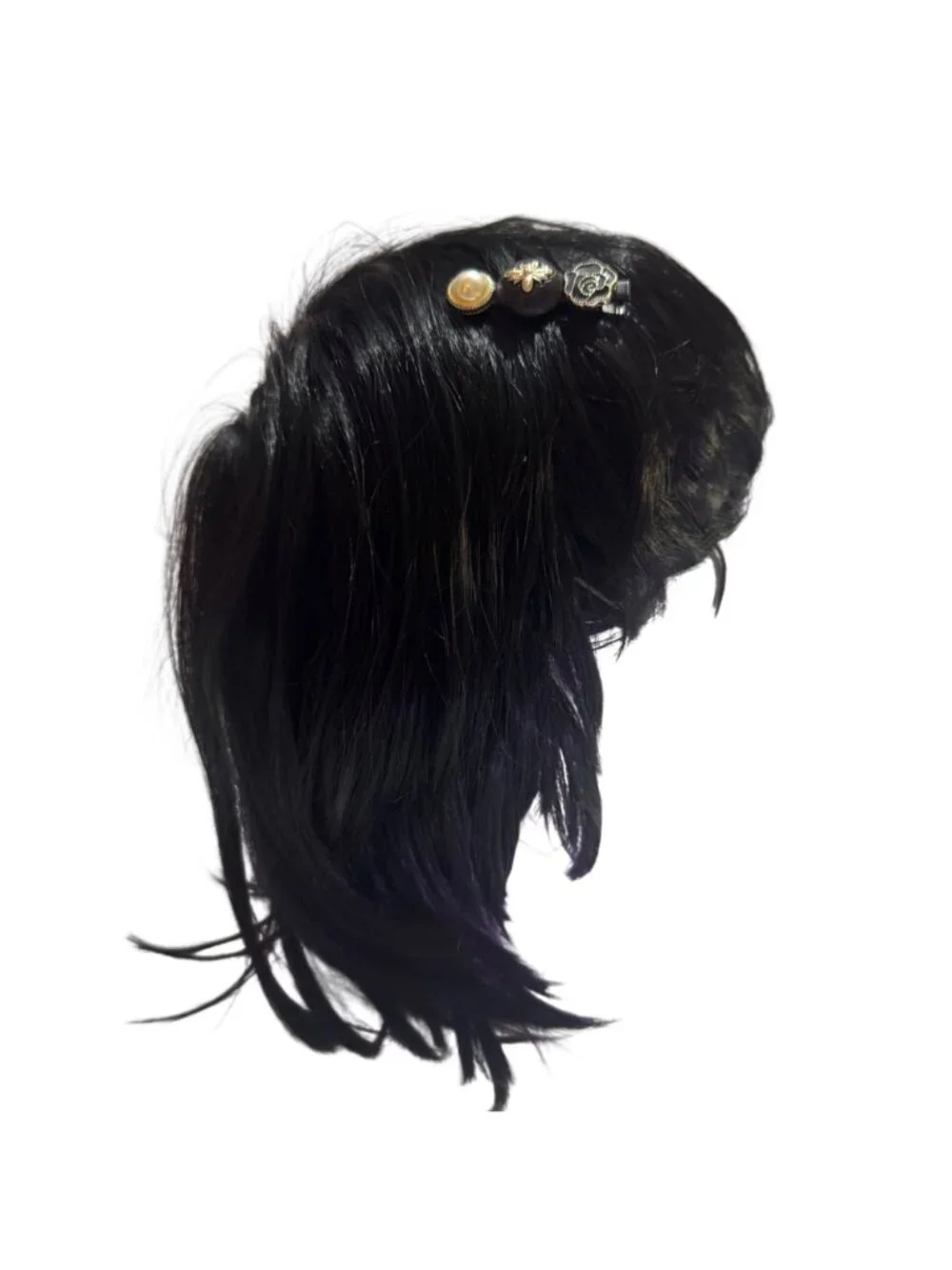 Pearl & Black Hair Clip With Gold Bee & Rose Accents Elegant Accessory  New